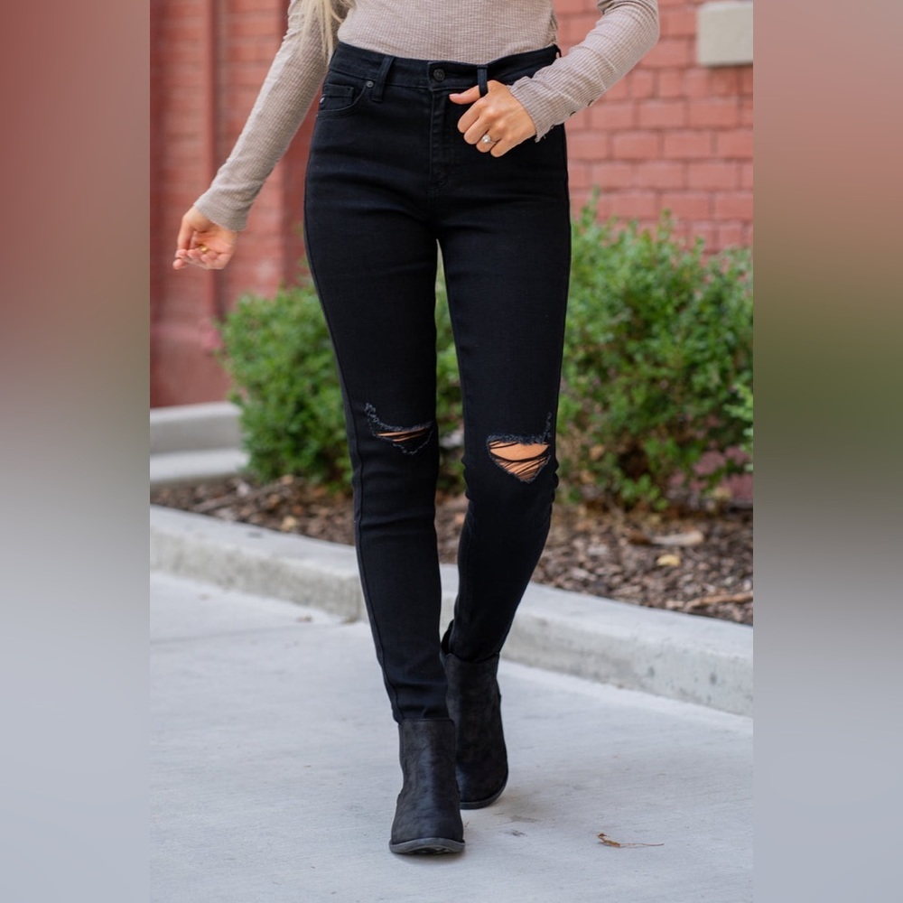 KanCan Black Skinny Ripped Knee Jeans
